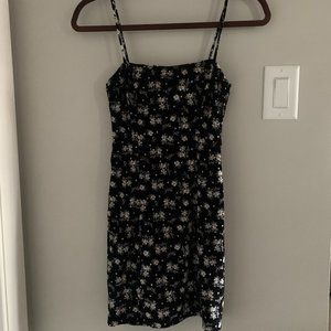 Reformation Black Velvet Mini Dress with White Flowers Small